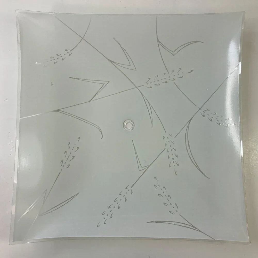 Vintage Frosted Glass Square Light Fixture Cover Etched Abstract Wheat Design